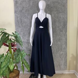 NEW BTFBM Summer Boho V-Neck cut out midi-Max dress Women’s M Black smocked back